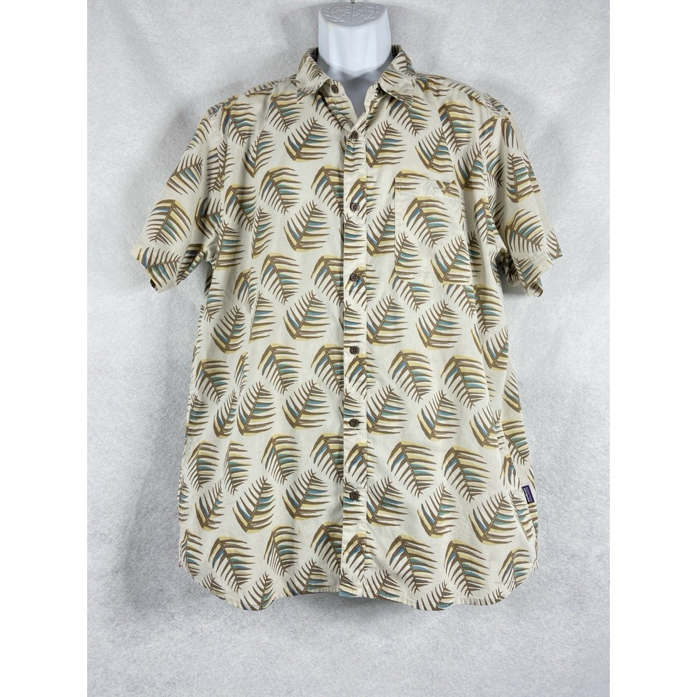 Patagonia Go To Shirt Mens XL Beige Button Up Short Sleeve Leaf Print Aloha